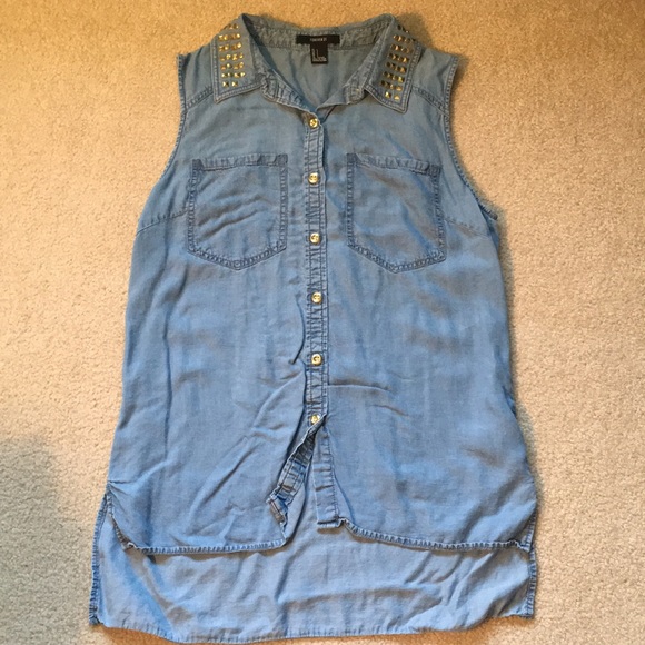 Forever 21 Denim Button Tank Top - Picture 1 of 3